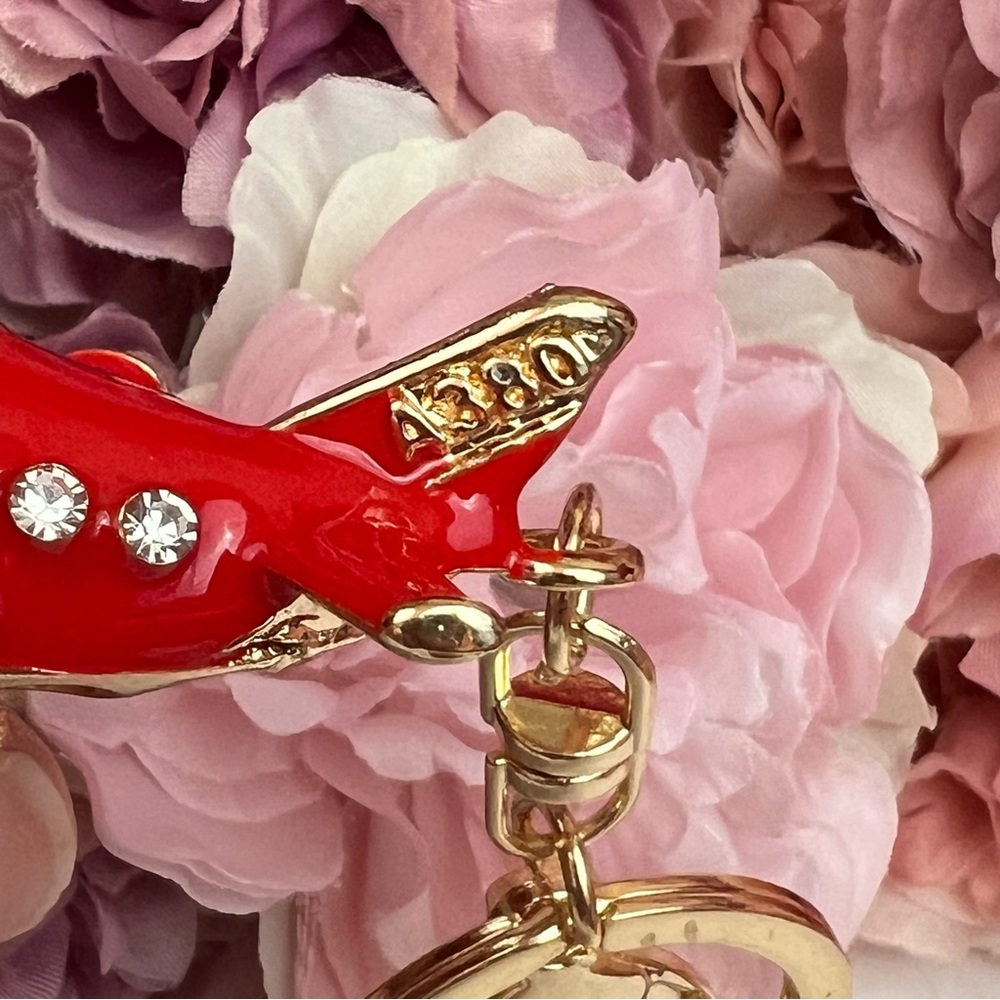 Beautiful Red and White Crystal Airplane Keychain Charm - Picture 10 of 16